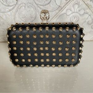 Nine West- Black Studded Clutch with Crystal Skull